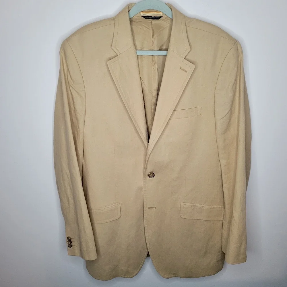 Banana Republic Beige‎ Tan Linen Cotton Blend Blazer Sports Jacket Mens Sz 42L